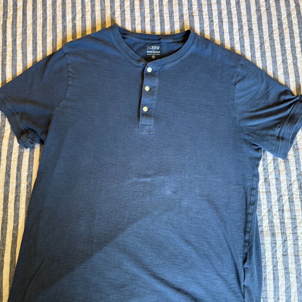 J. Crew Blue Slub Cotton Henley, Size XL
